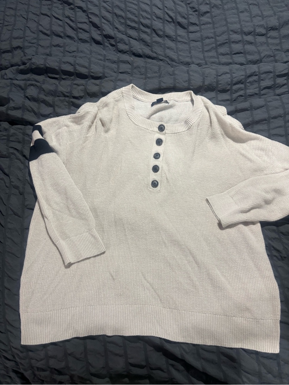 Cream Henley Knit Sweater with Buttons